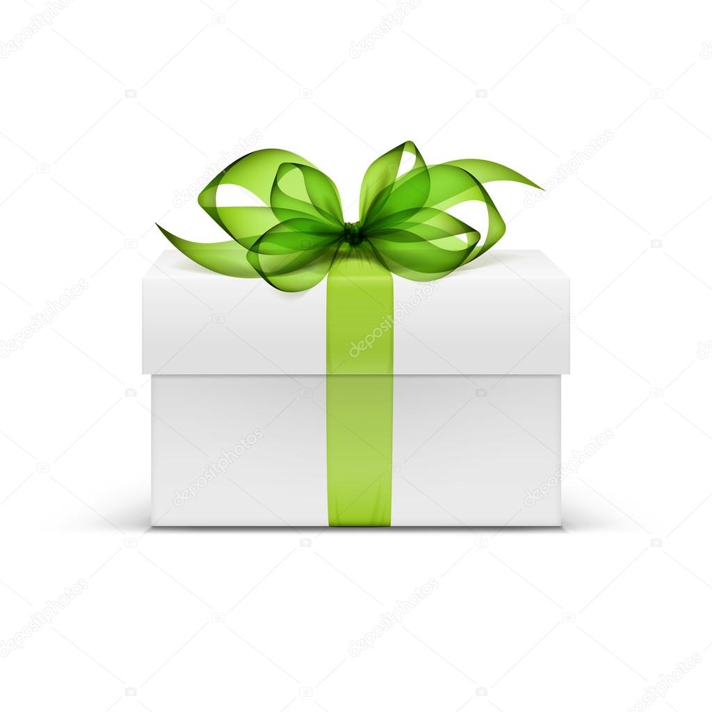 White Square Gift Box with Green Ribbon and Bow Stock Vector by ©Zonda  64469403
